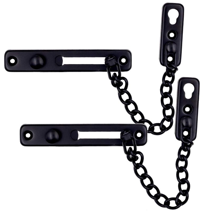 KINJOEK 2 Pack Door Chain Lock, KINJOEK Stainless Steel Security Chain Guard with Spring Anti Theft Press Lock, Heavy Duty Polished Door Latch with Screws, Black - Image 1